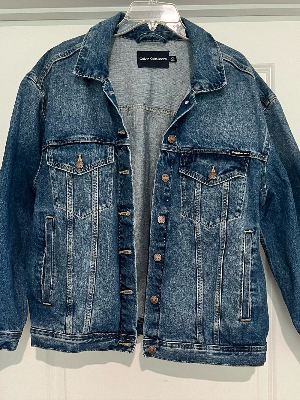 Calvin Klein Jeans Medium Blue Denim Jacket with Silver Buttons